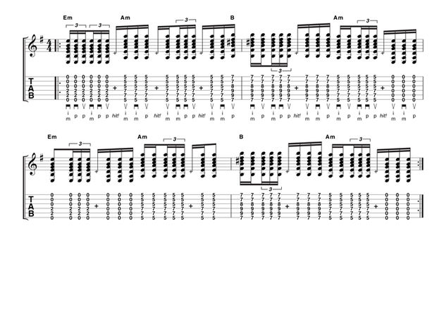 blank Again, pay close attention to the strumming notation and try your best to keep your hand relaxed. Make sure your timing stays even when executing the hits.